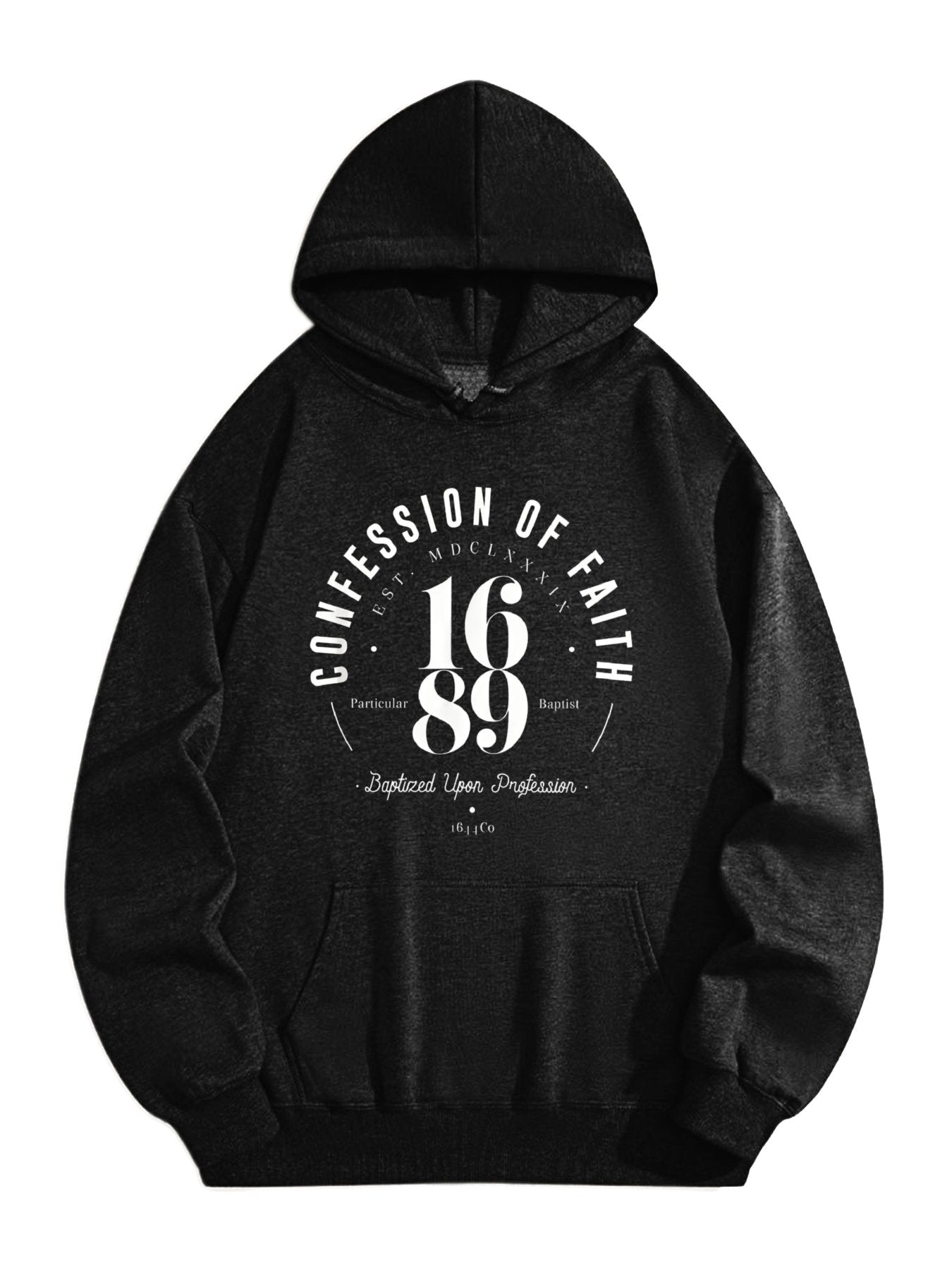 Unisex 1689 Faith Heritage Hoodie – Vintage “Confession of Faith” Graphic Pullover, Black Crewneck Religious-Inspired Sweatshirt for Everyday Casual Wear