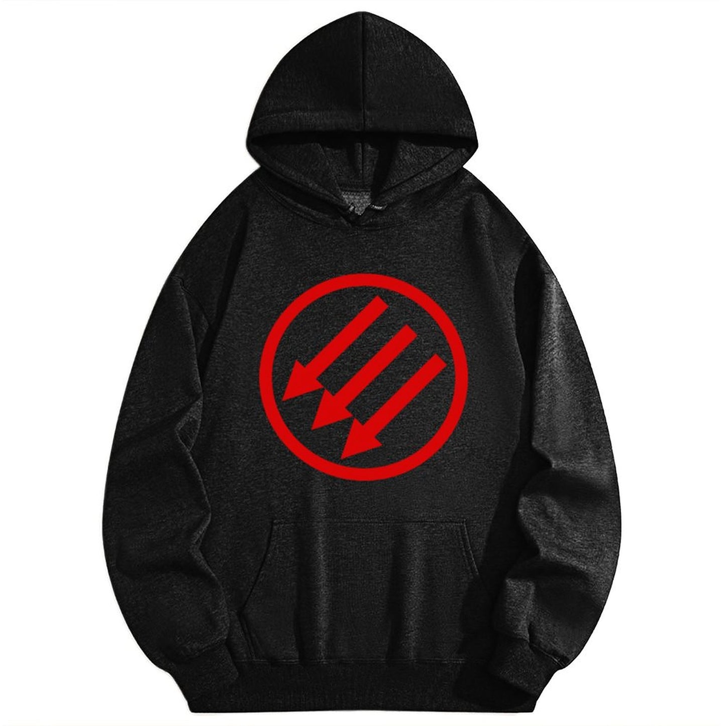 Unisex Streetwear Hoodie – Black Pullover with Red Arrow Circle Graphic, 50% Cotton 50% Polyester Oversized Sweatshirt, Casual Fall Winter Fashion Top