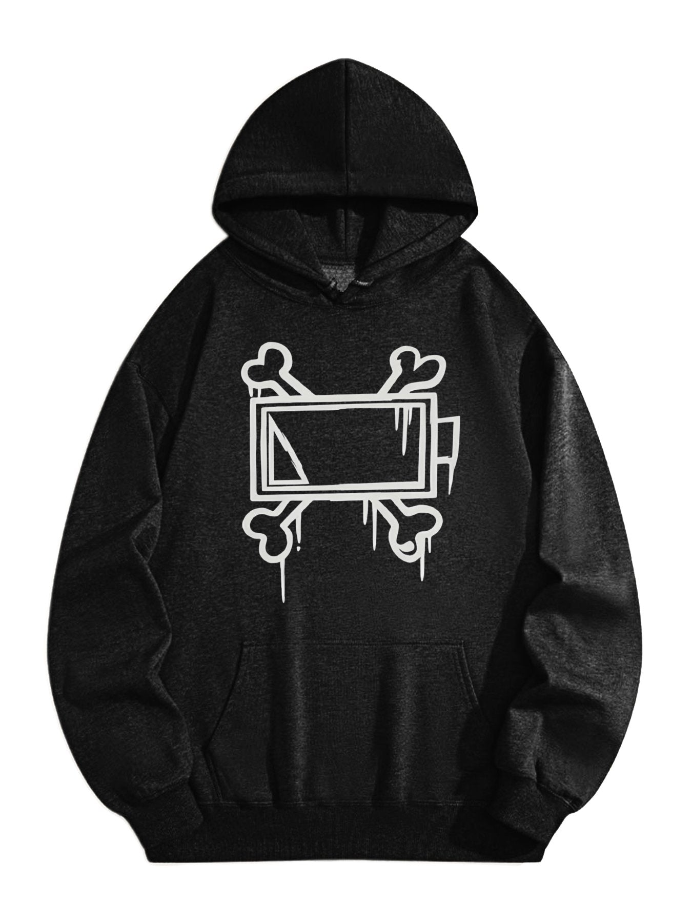 Unisex Graffiti Battery Skull Hoodie – Streetwear Energy Icon Pullover, Black Oversized Casual Sweatshirt for Urban Style