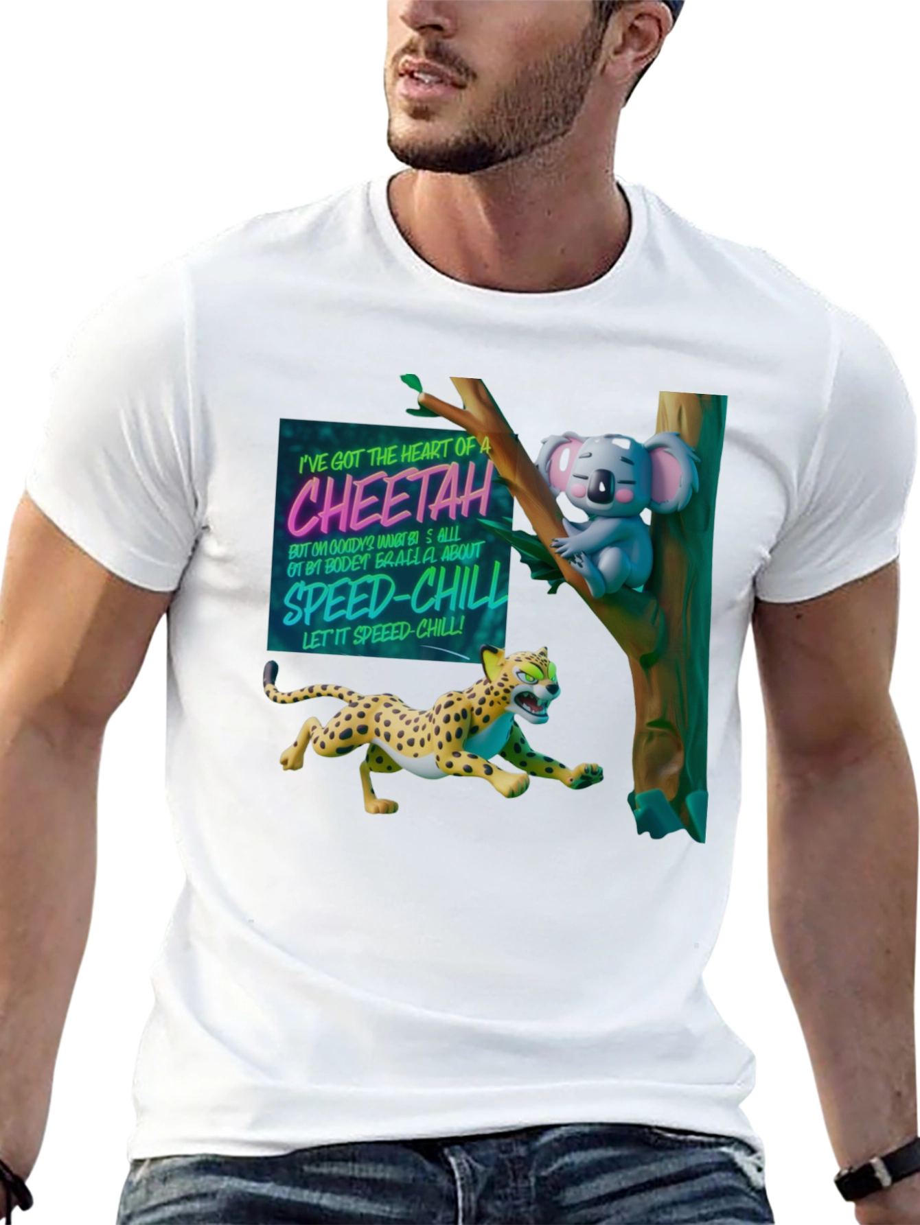 Cheetah & Koala Graphic Print Black T-Shirt