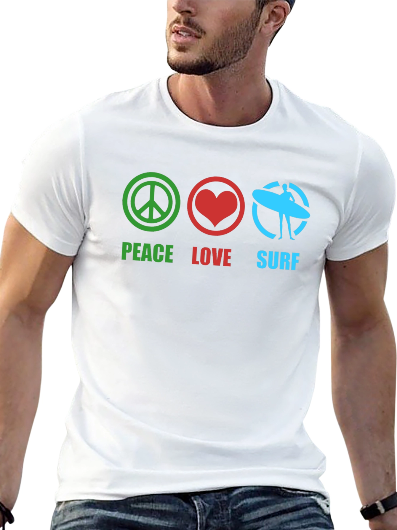 Peace Love Surf Black Graphic T-Shirt