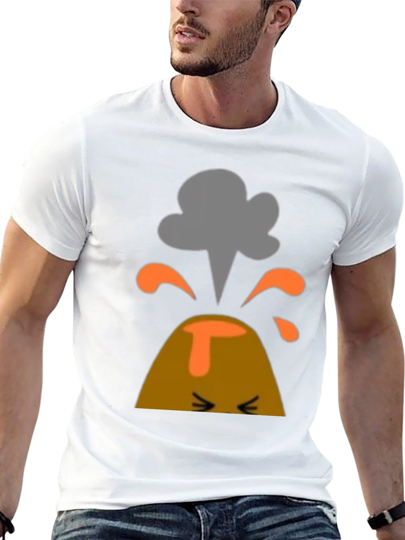 Volcano Cartoon Graphic Print Black T-Shirt