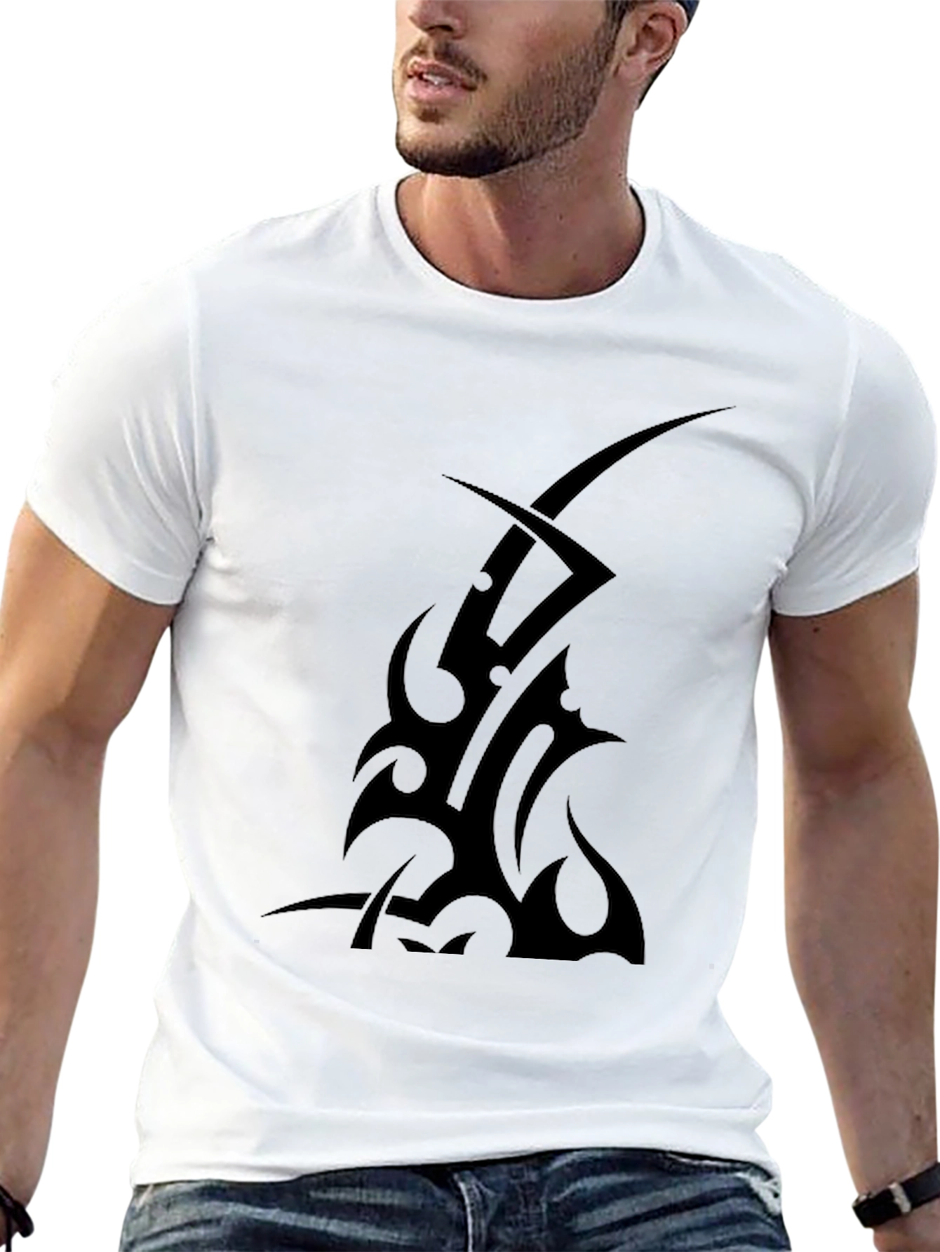 Tribal Tattoo Graphic Tee - Black Cotton T-Shirt