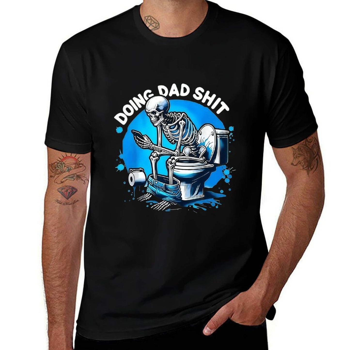 Funny Dad Graphic T-Shirt for Men – Black Crewneck Casual Tee, “Doing Dad Stuff” Skeleton Cartoon Design, Soft Polyester Blend, Machine Washable Father’s Day Gift, Cool Humor Top for Dads