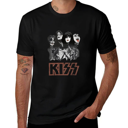 Unisex Graphic Rock Band T-Shirt – Black Crew Neck Casual Tee with Vintage Concert-Inspired Print, Regular Fit Short Sleeve Top, Machine Washable Music Fan Apparel