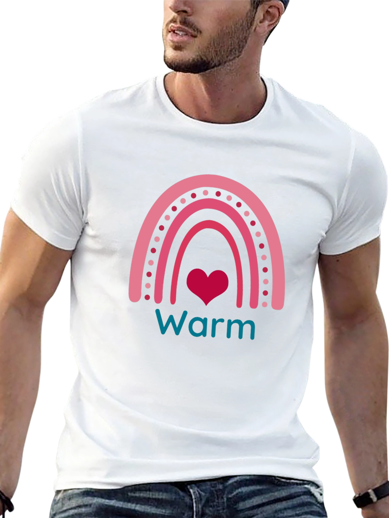 Warm Heart Rainbow Graphic Tee - Black Cotton T-Shirt
