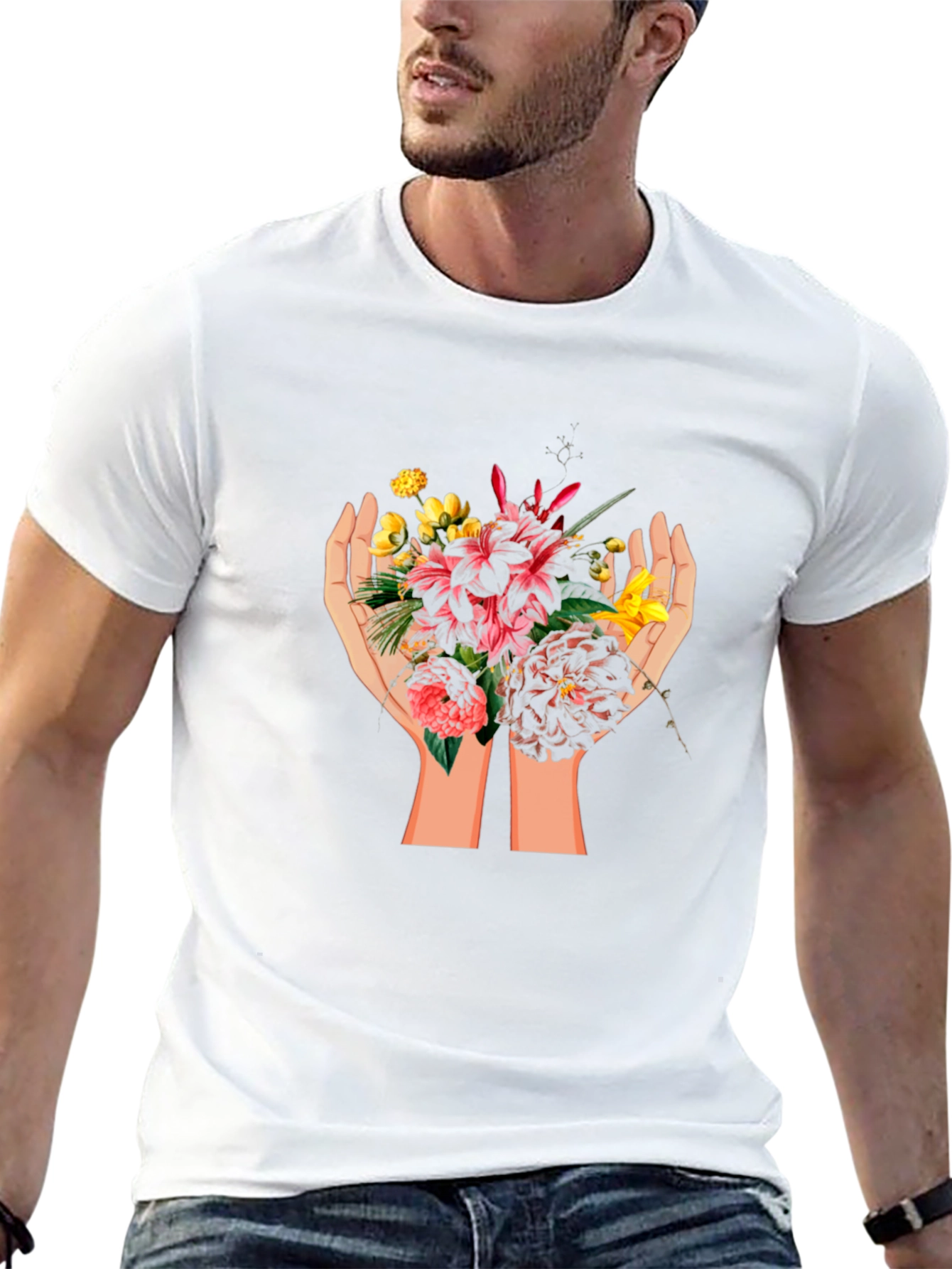Floral Hands Graphic T-Shirt - Unisex Cotton Tee