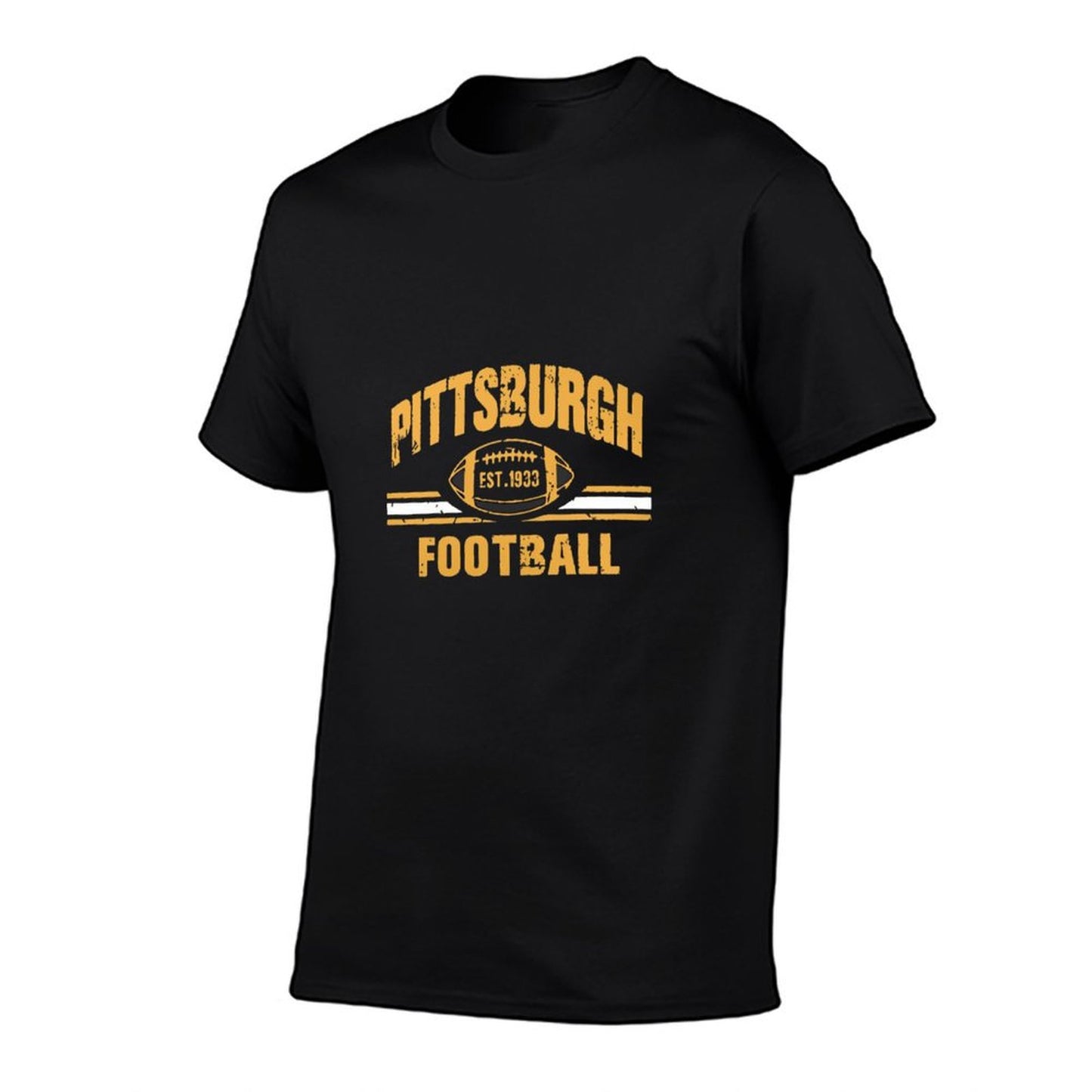 Unisex Pittsburgh Football Graphic Tee - Black & Gold “Est. 1933” Print Design, Soft Cotton Crew Neck Short Sleeve Top for Fans, Casual Game Day Streetwear, Machine Washable All-Season T-Shirt