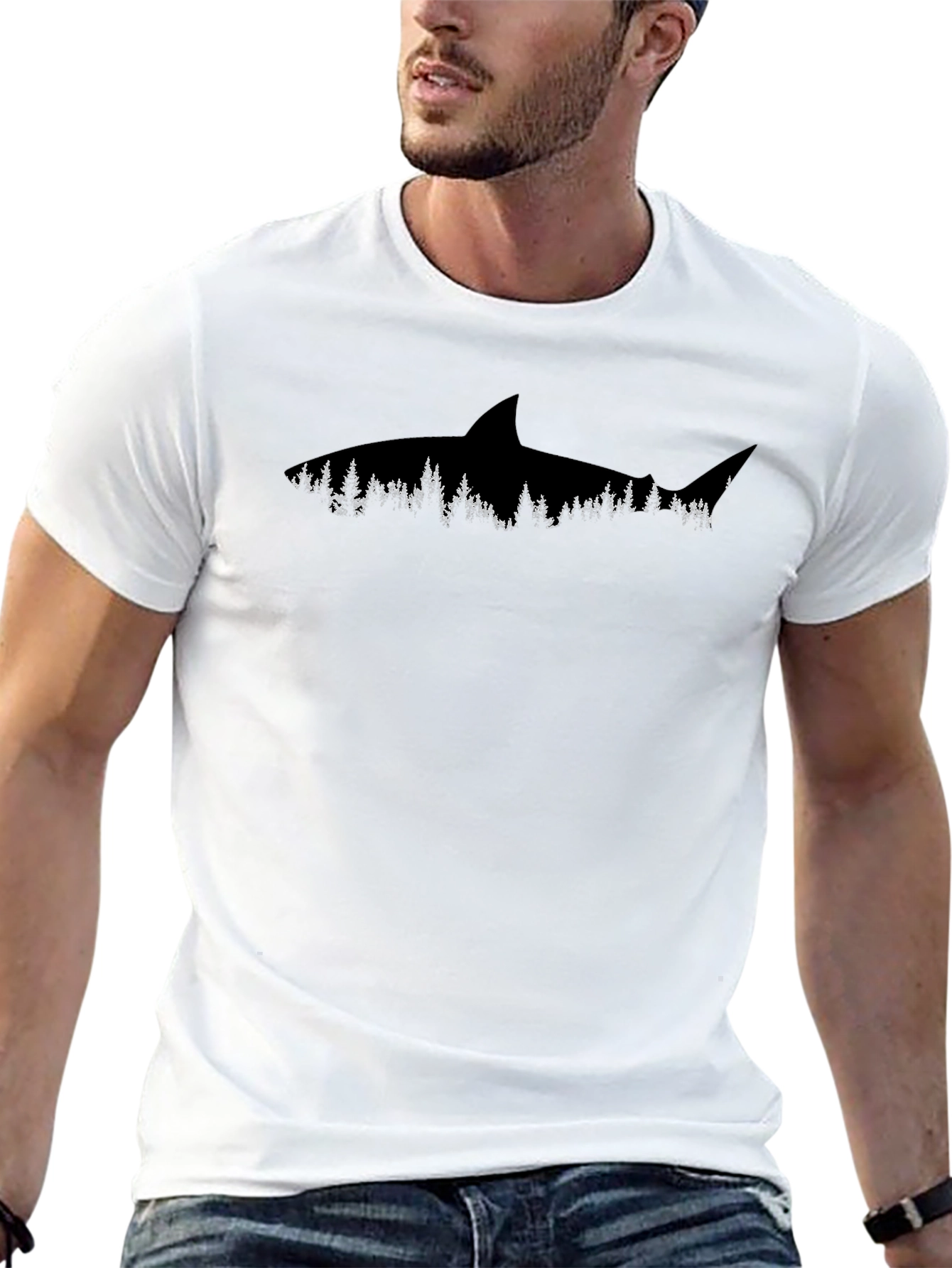Shark Forest Graphic Tee - Black Cotton T-Shirt