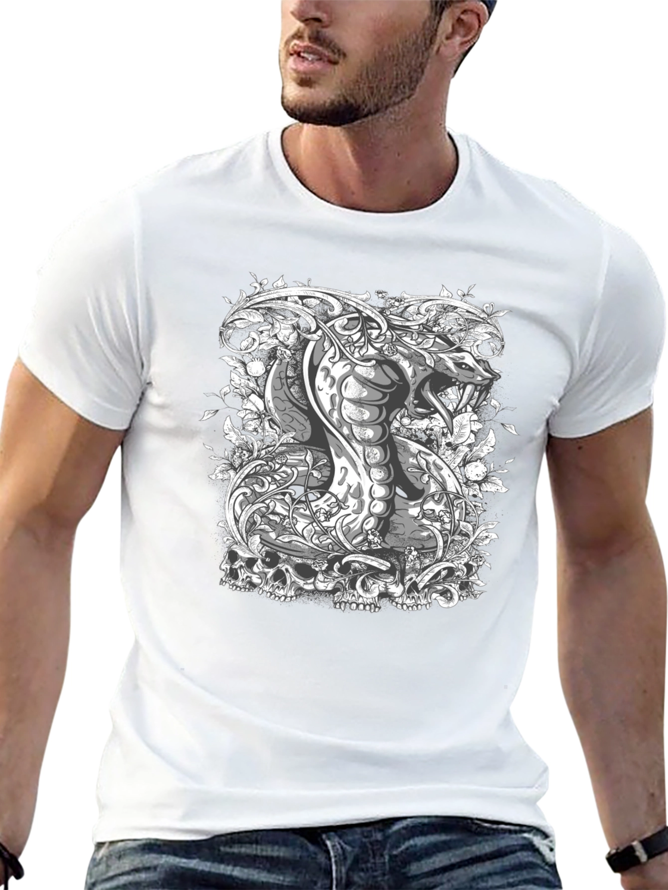 Cobra & Skull Graphic Tee - Edgy Style
