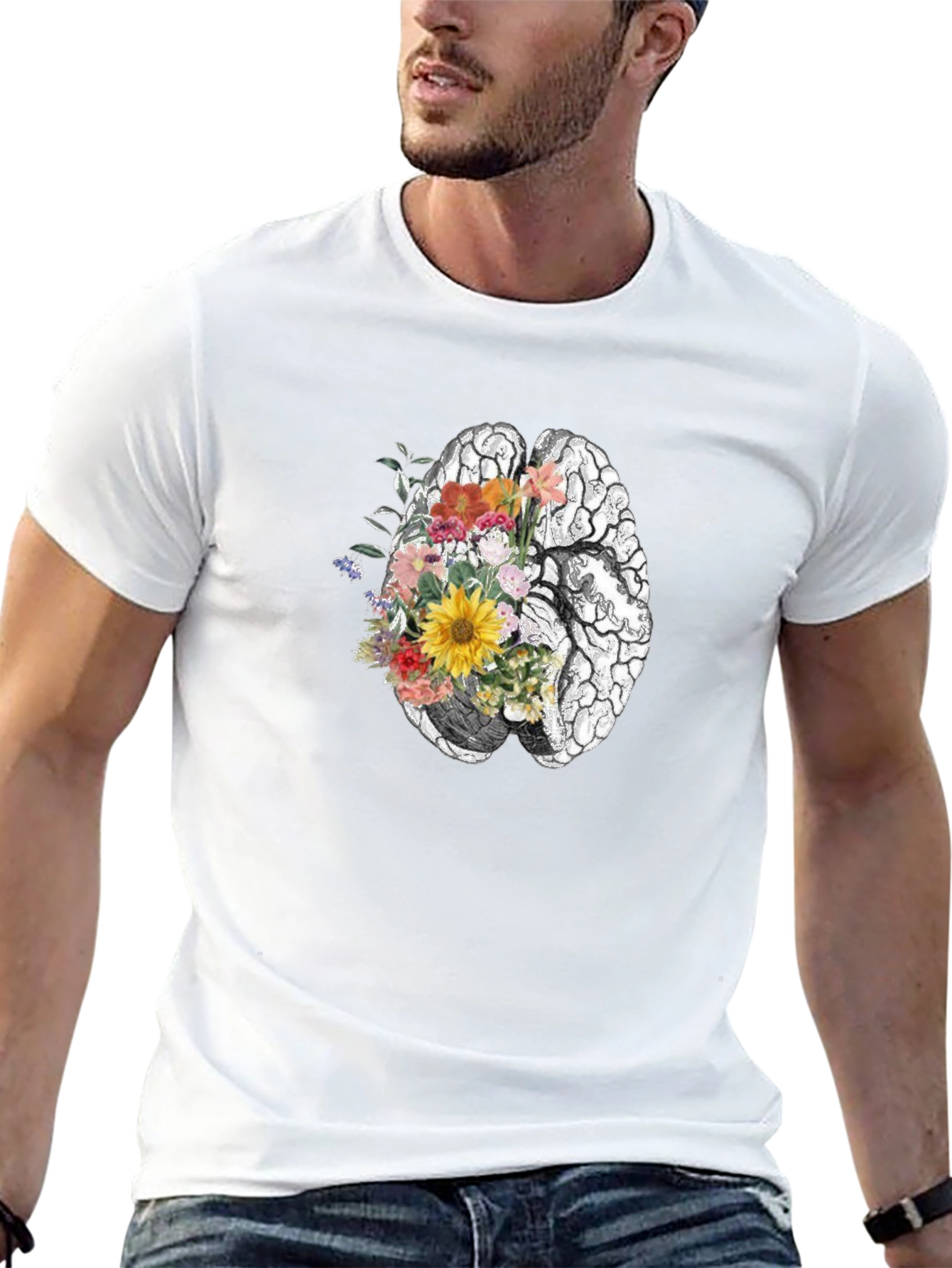 Floral Brain Graphic Tee - Black Unisex T-Shirt