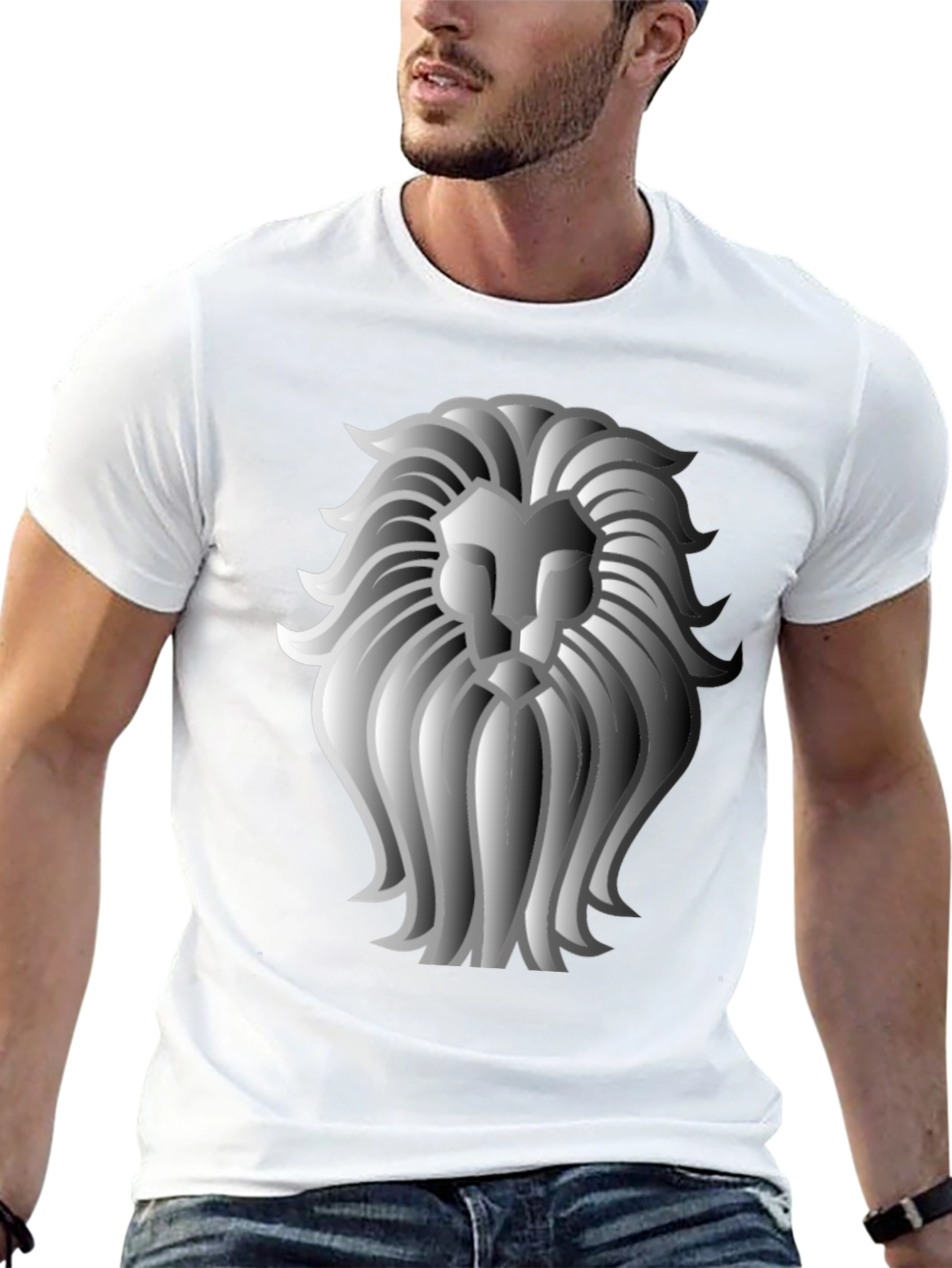 Lion Graphic Print Crew Neck T-Shirt - Black