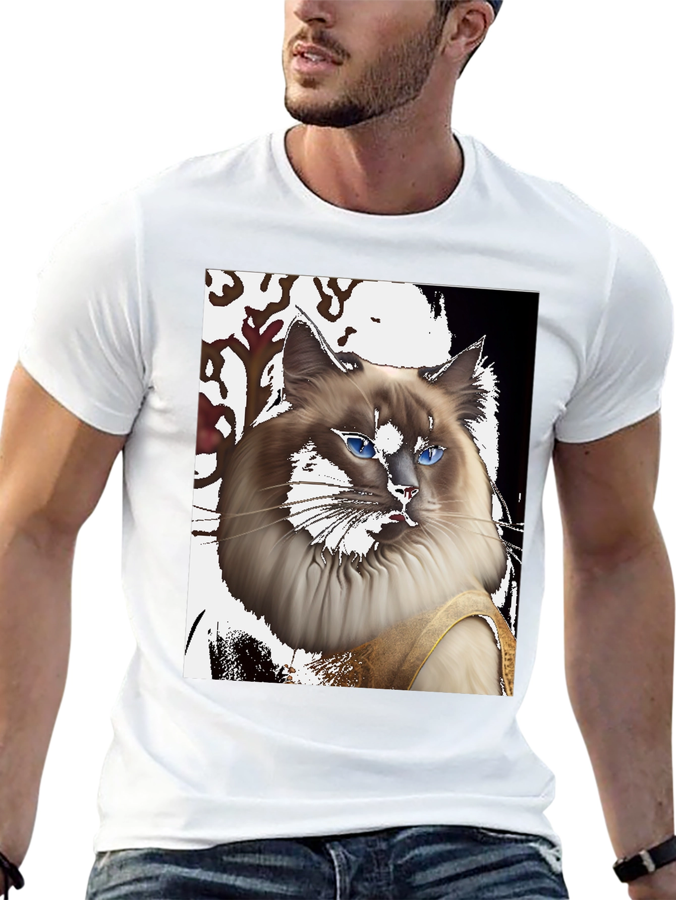 Ragdoll Cat Portrait T-Shirt - Unique Artistic Design