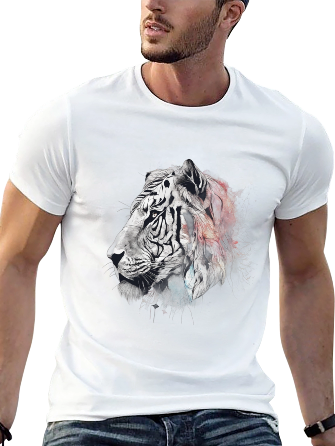 Artistic Tiger Graphic Black T-Shirt