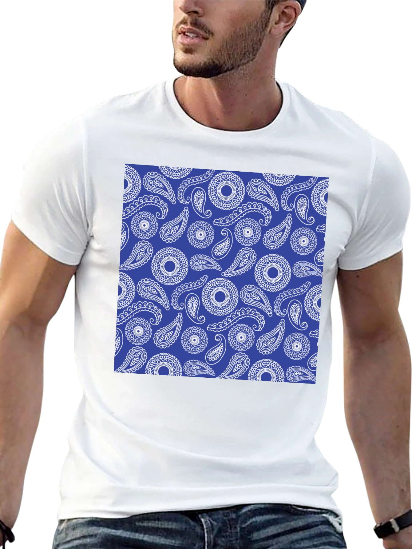 Paisley Pattern Black Crewneck T-Shirt
