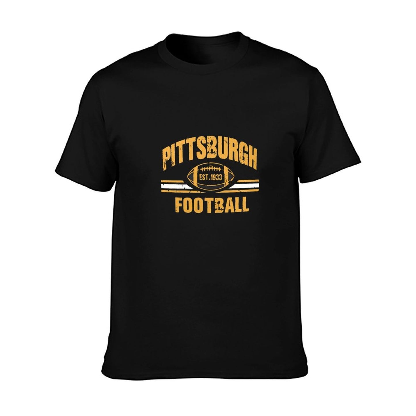 Unisex Pittsburgh Football Graphic Tee - Black & Gold “Est. 1933” Print Design, Soft Cotton Crew Neck Short Sleeve Top for Fans, Casual Game Day Streetwear, Machine Washable All-Season T-Shirt