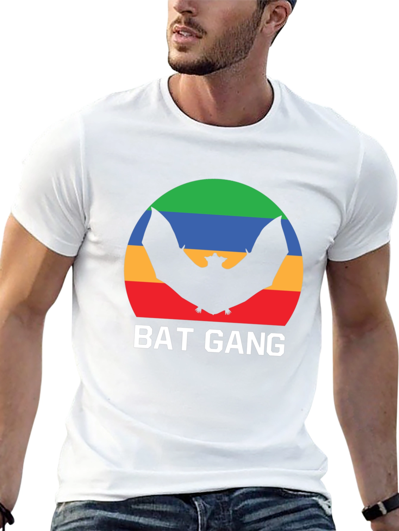 Bat Gang Graphic T-Shirt - Retro Rainbow Bat Design