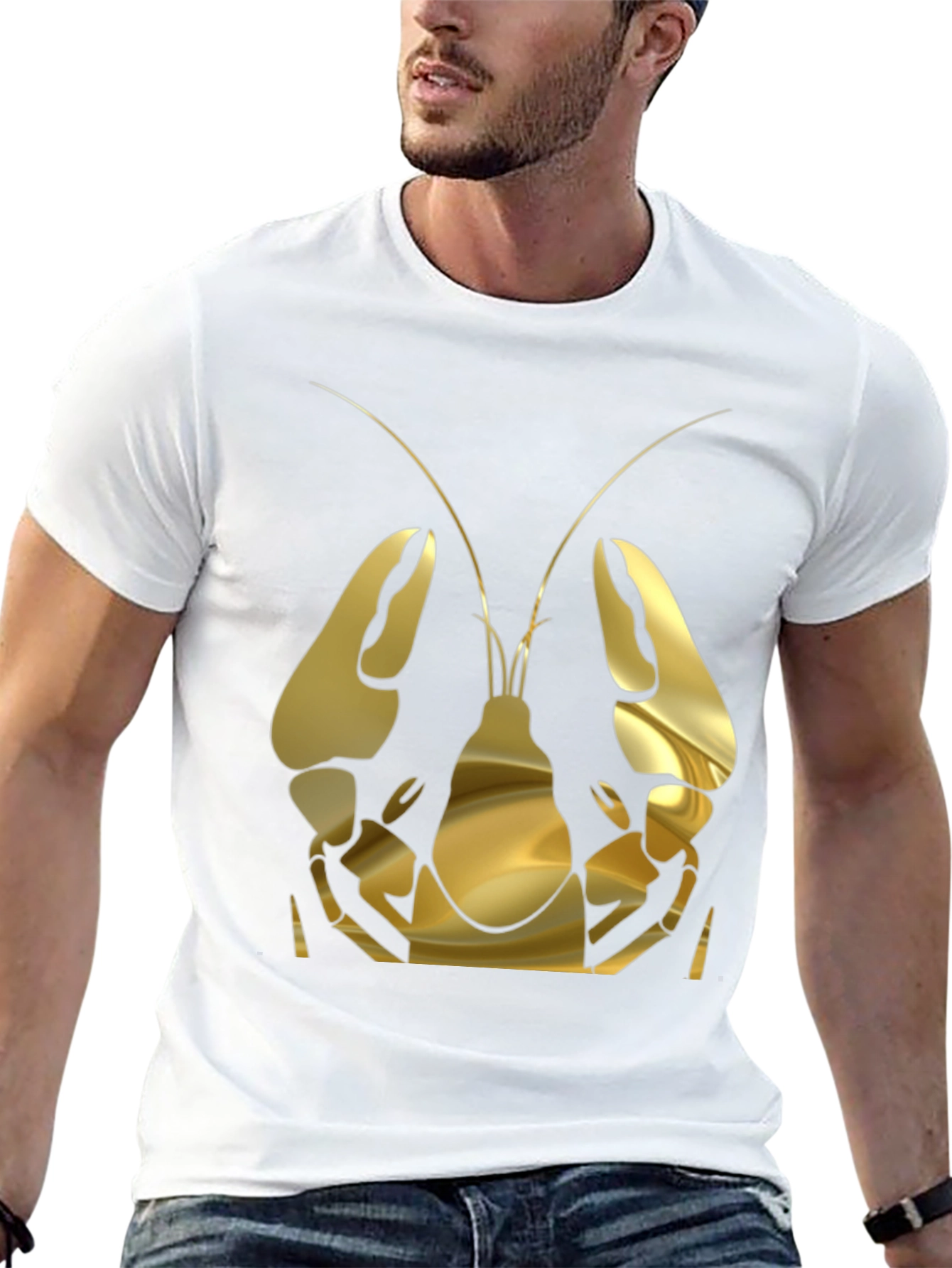 Gold Lobster Graphic Tee - Black Cotton