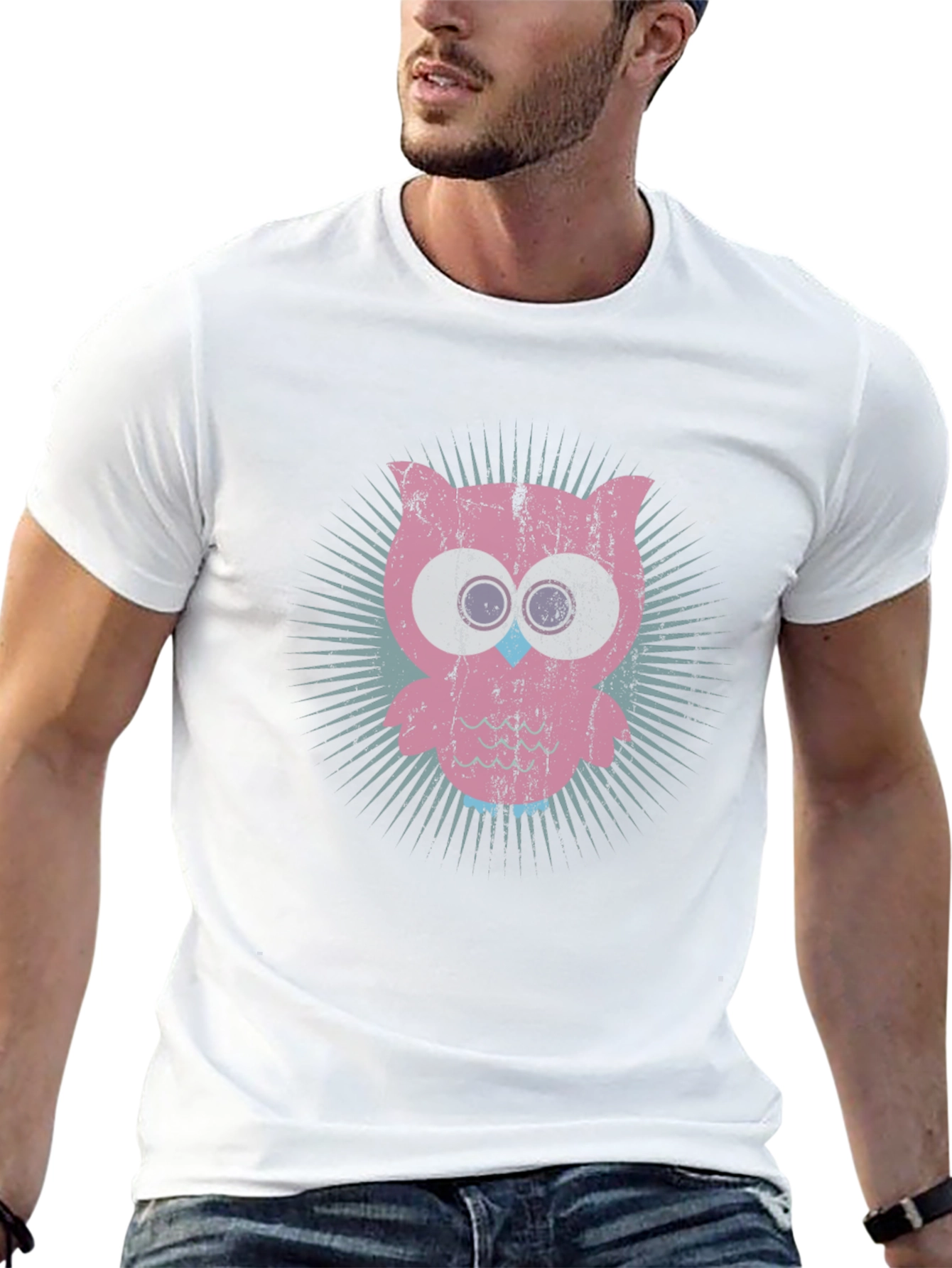 Retro Owl Graphic Tee - Black Cotton Blend T-Shirt