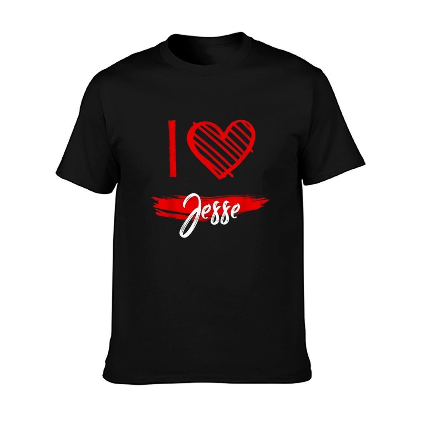 100% Cotton “I Love Jesse” Graphic T-Shirt – Black Short Sleeve Hip-Hop Streetwear Style, Heart Print Casual Crew Neck Top for Men, Soft Breathable Summer Tee, Machine Washable