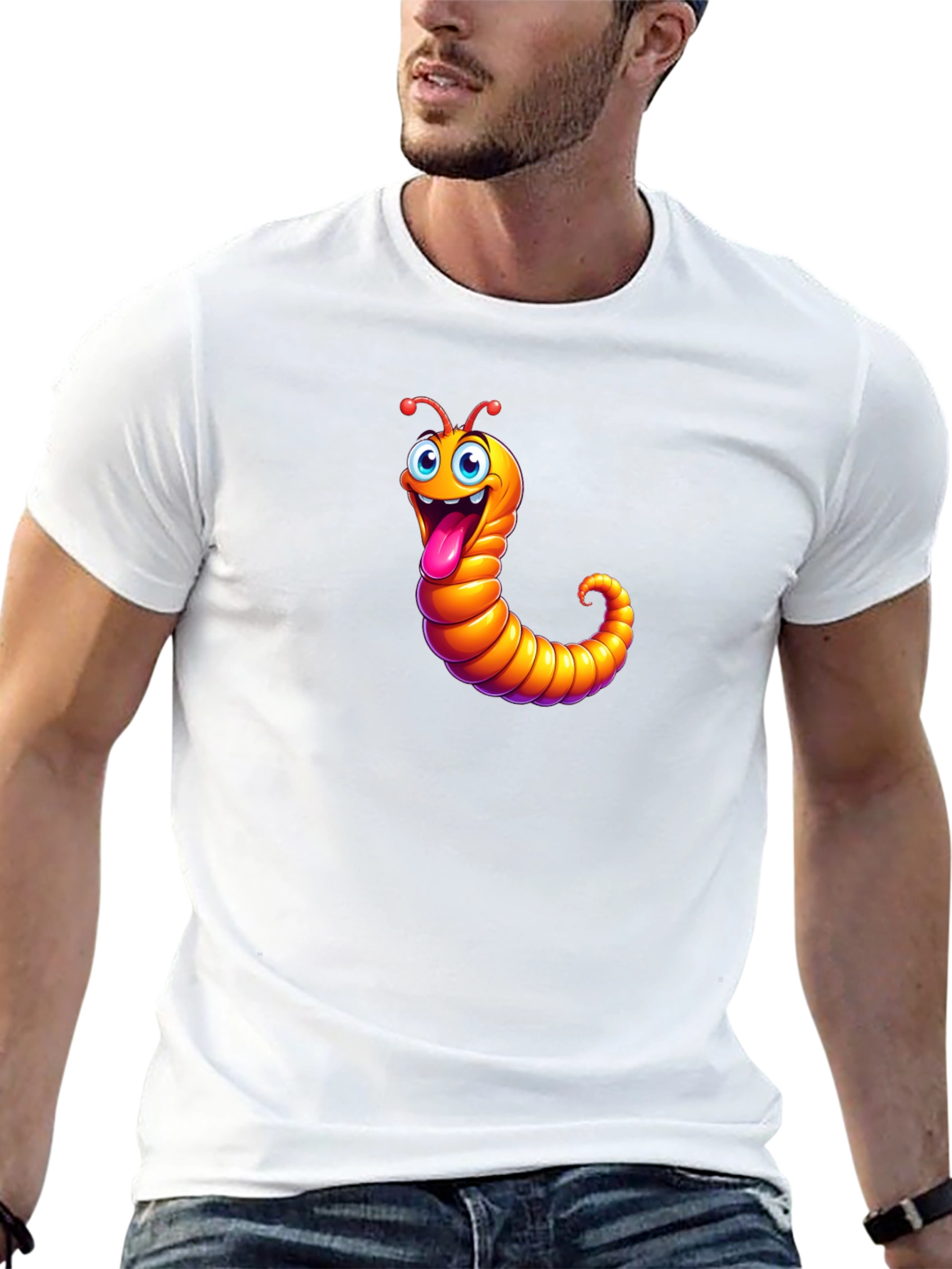 Funny Worm Graphic Black T-Shirt