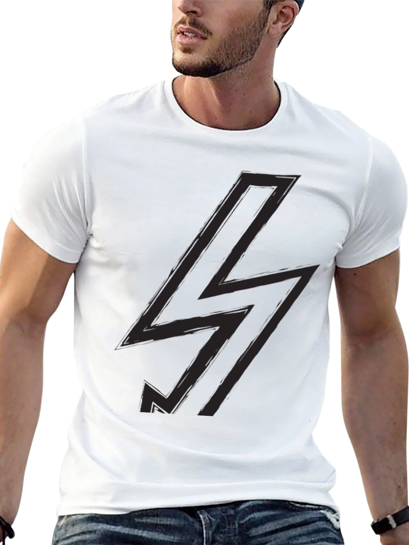 Black T-Shirt with Lightning Bolt Design