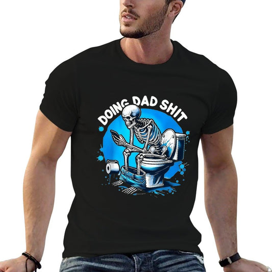 Funny Dad Graphic T-Shirt for Men – Black Crewneck Casual Tee, “Doing Dad Stuff” Skeleton Cartoon Design, Soft Polyester Blend, Machine Washable Father’s Day Gift, Cool Humor Top for Dads