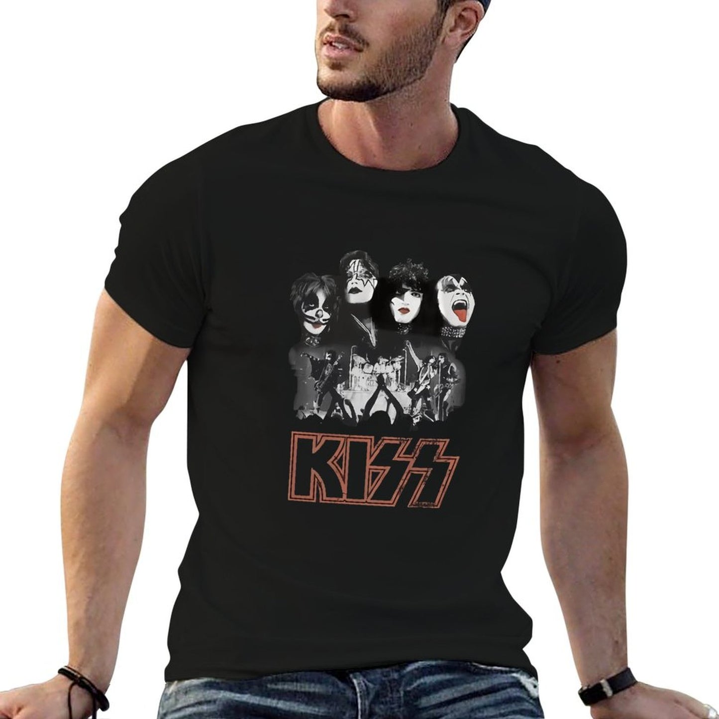 Unisex Graphic Rock Band T-Shirt – Black Crew Neck Casual Tee with Vintage Concert-Inspired Print, Regular Fit Short Sleeve Top, Machine Washable Music Fan Apparel