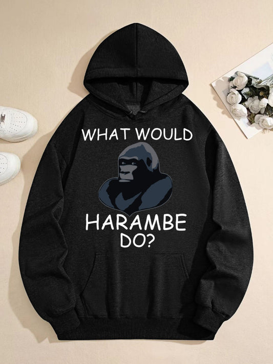 Funny Gorilla Meme Hoodie – “What Would He Do?” Graphic Pullover, Black Unisex Casual Sweatshirt for Humor Lovers