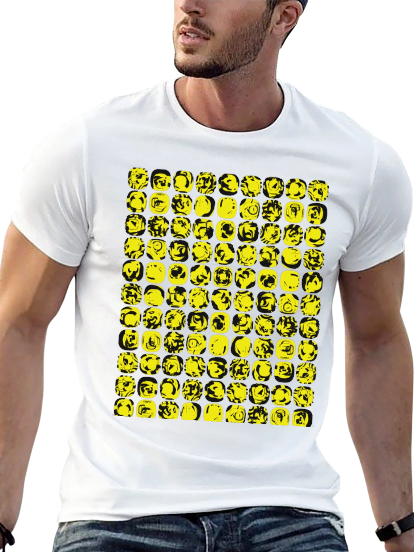 Abstract Yellow Graphic Print Black T-Shirt