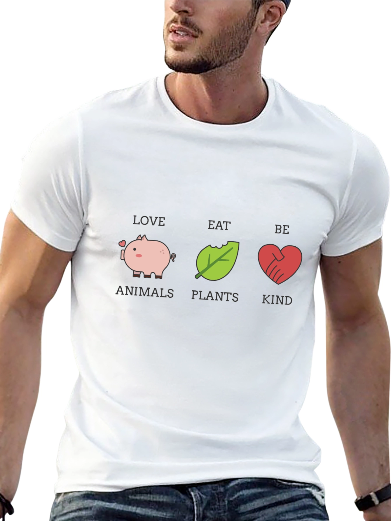 Love Animals Eat Plants Be Kind Black Graphic T-Shirt