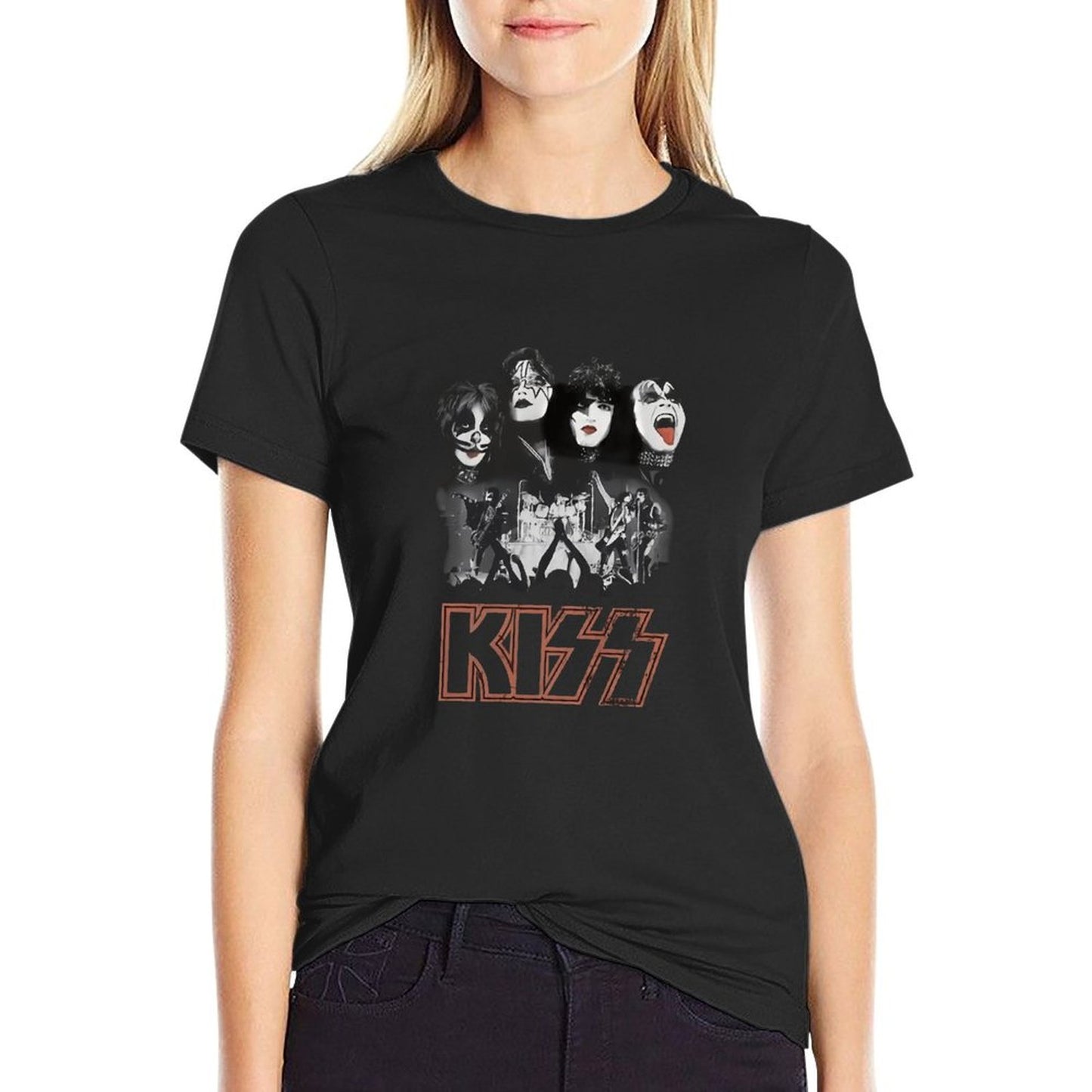 Unisex Graphic Rock Band T-Shirt – Black Crew Neck Casual Tee with Vintage Concert-Inspired Print, Regular Fit Short Sleeve Top, Machine Washable Music Fan Apparel