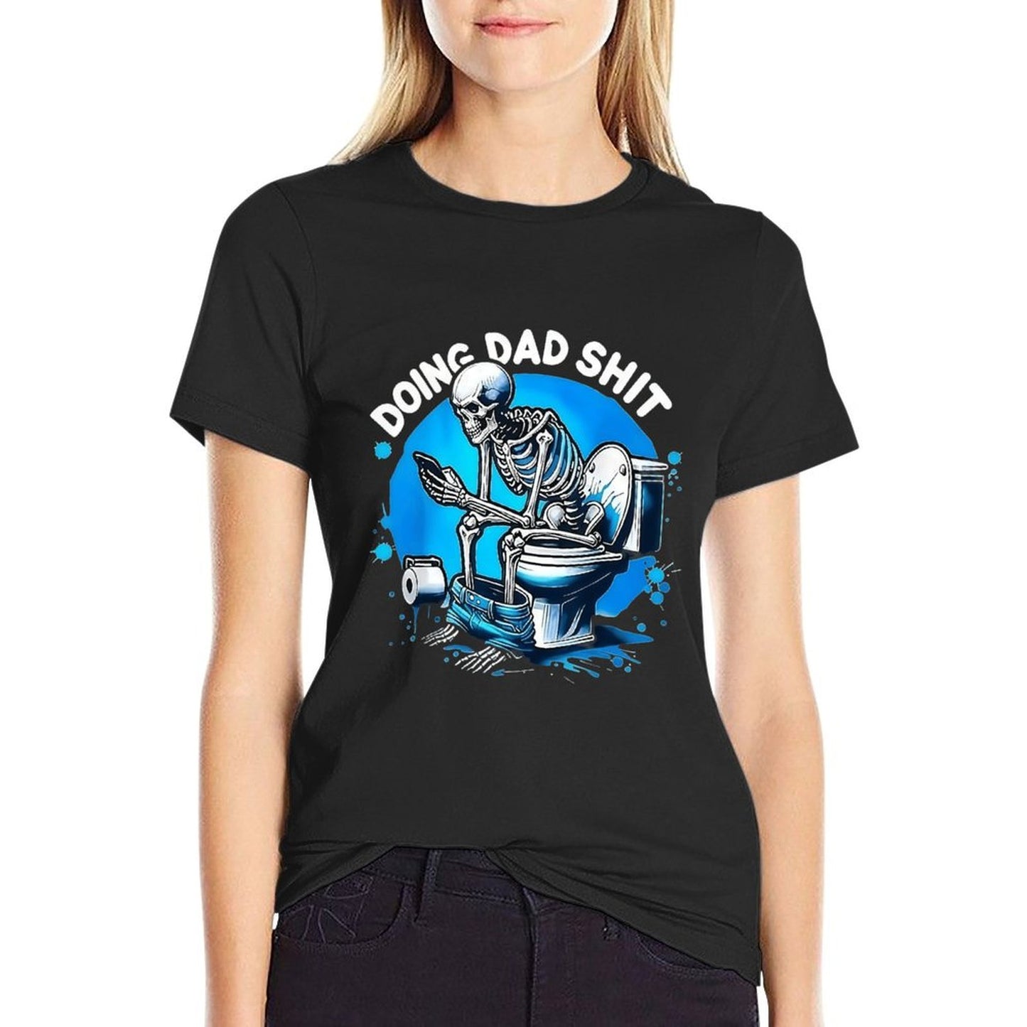Funny Dad Graphic T-Shirt for Men – Black Crewneck Casual Tee, “Doing Dad Stuff” Skeleton Cartoon Design, Soft Polyester Blend, Machine Washable Father’s Day Gift, Cool Humor Top for Dads