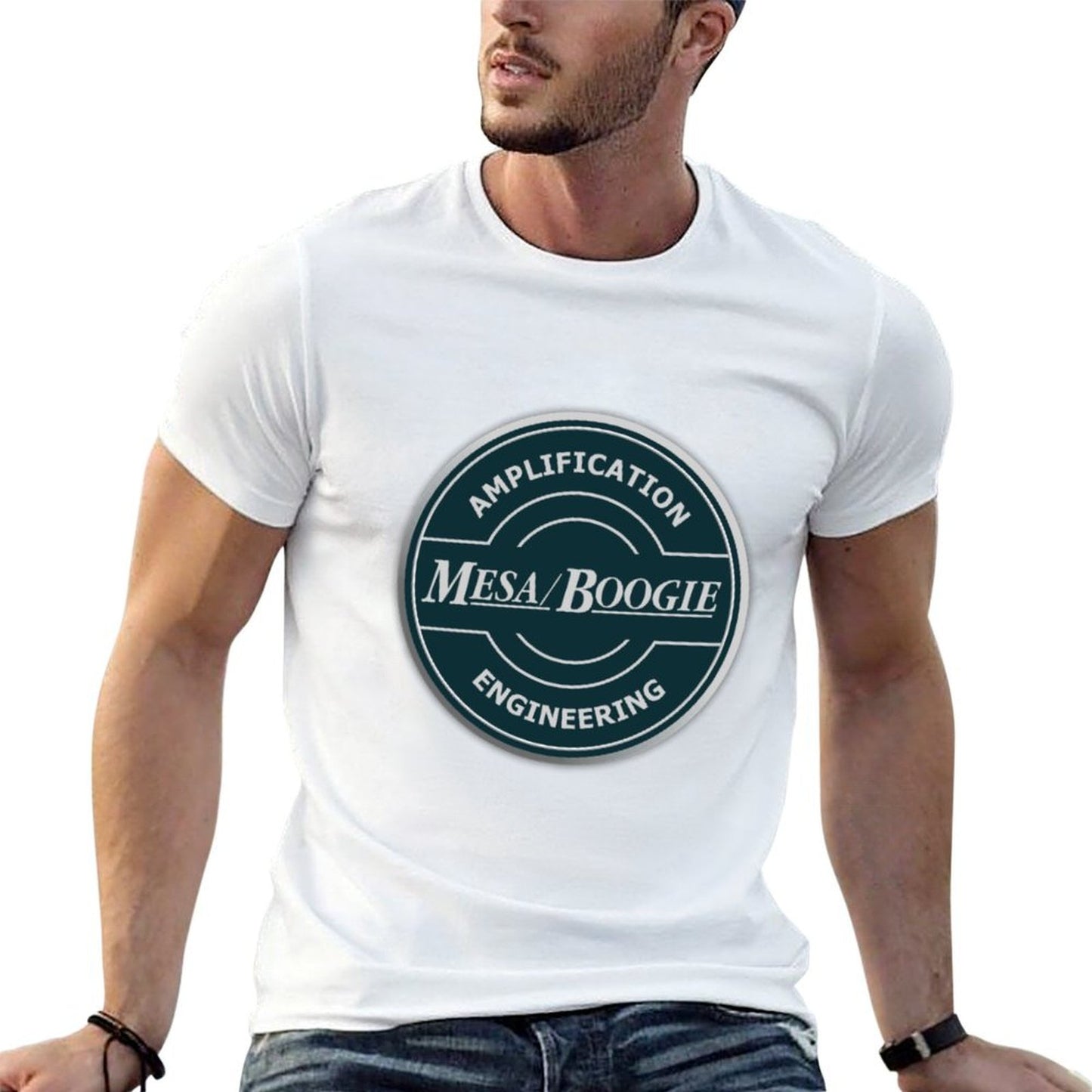 Unisex Cotton Short Sleeve T-Shirt – Mesa Boogie Amplification Graphic Tee – Casual Music-Inspired Streetwear for Men and Women