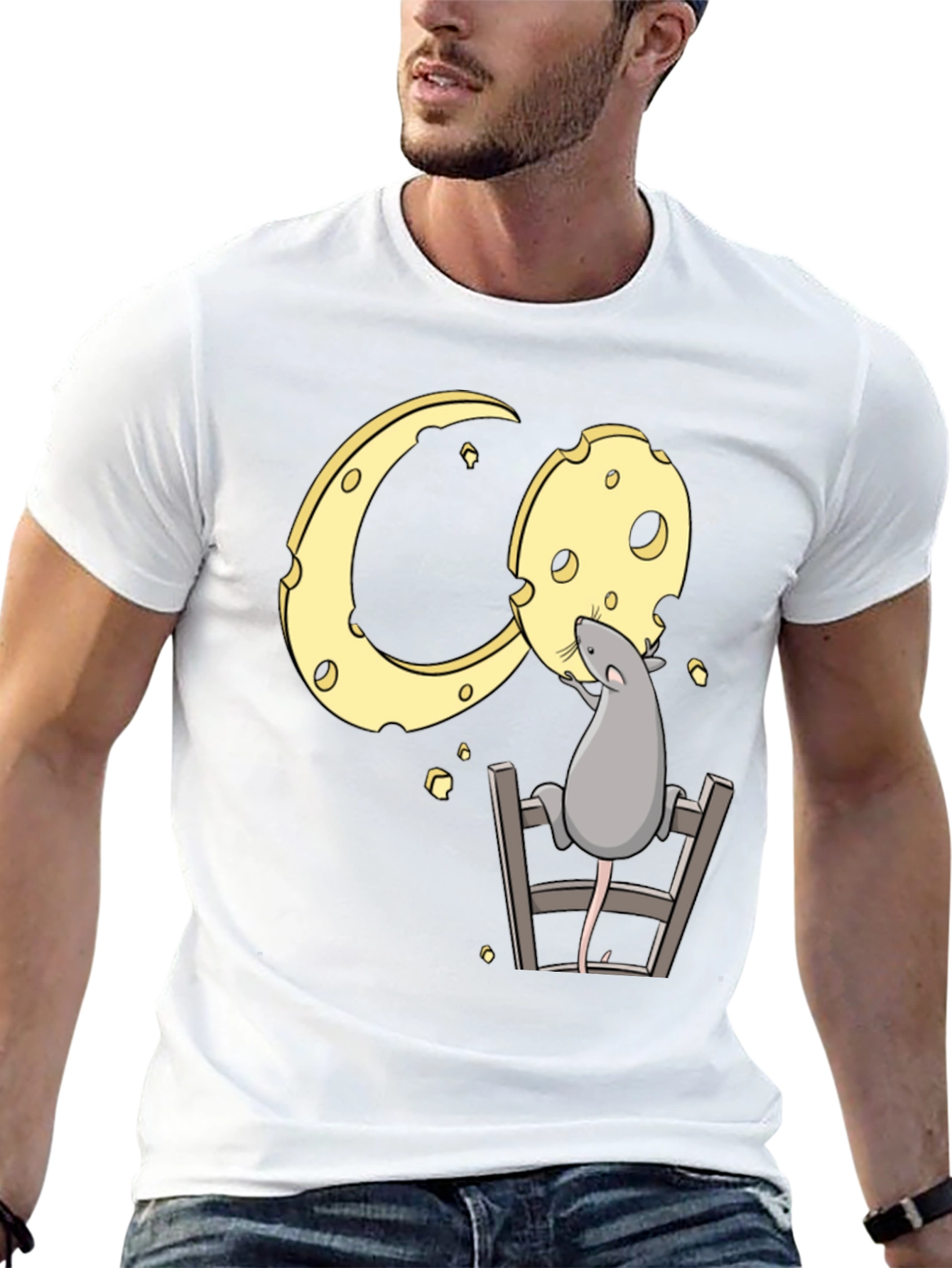 Rat and Cheese Graphic Tee - Black Cotton T-Shirt