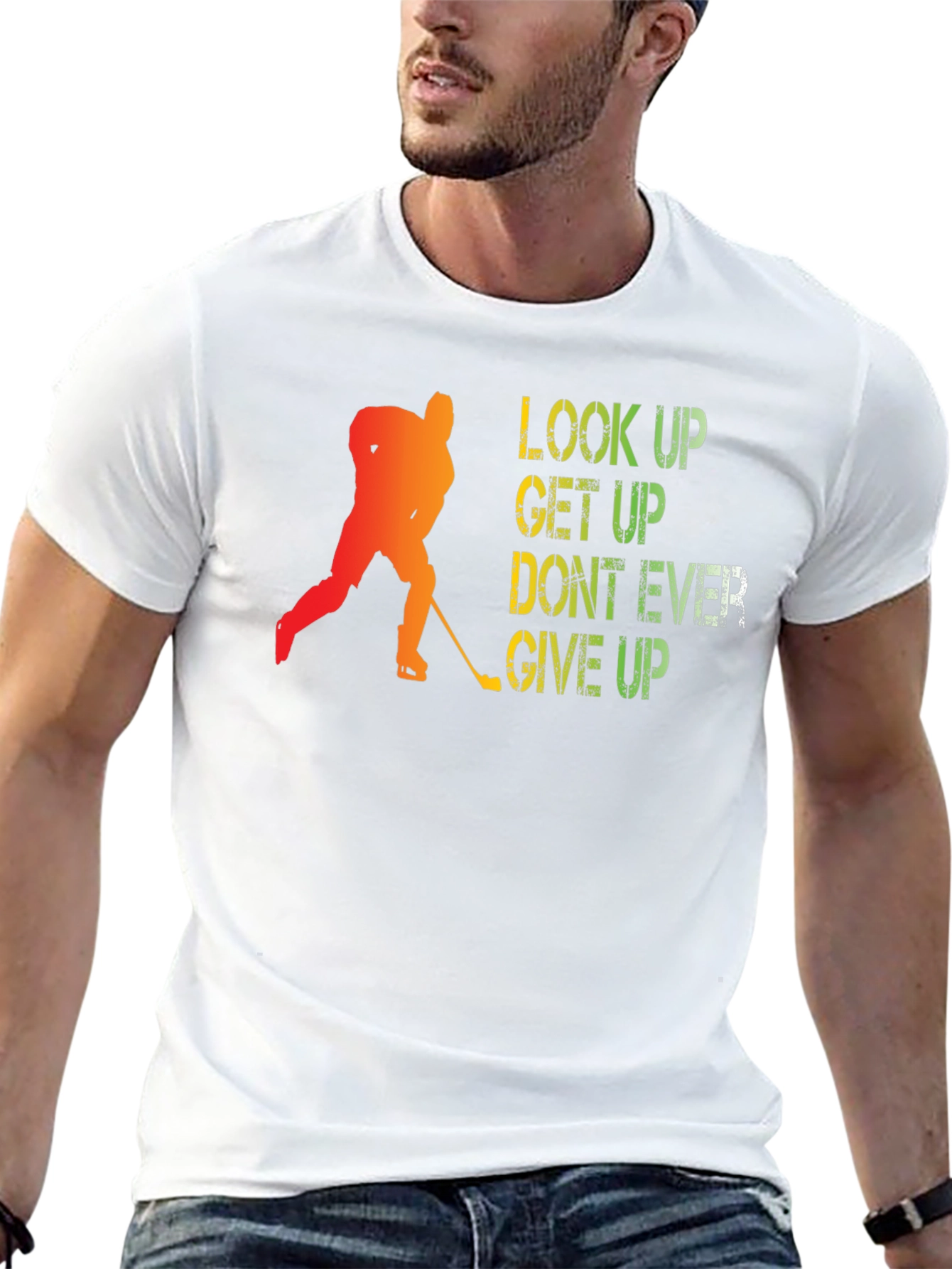 Motivational Hockey T-Shirt - Look Up Get Up