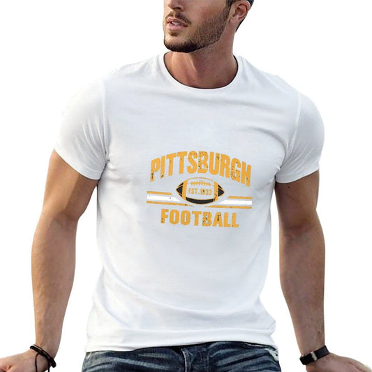 Unisex Pittsburgh Football Graphic Tee - Black & Gold “Est. 1933” Print Design, Soft Cotton Crew Neck Short Sleeve Top for Fans, Casual Game Day Streetwear, Machine Washable All-Season T-Shirt