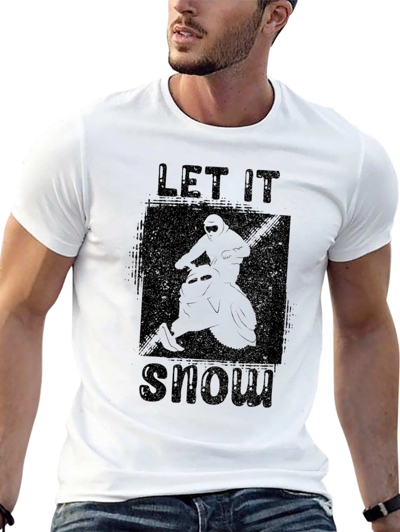 Let It Snow Snowmobile Graphic Black T-Shirt