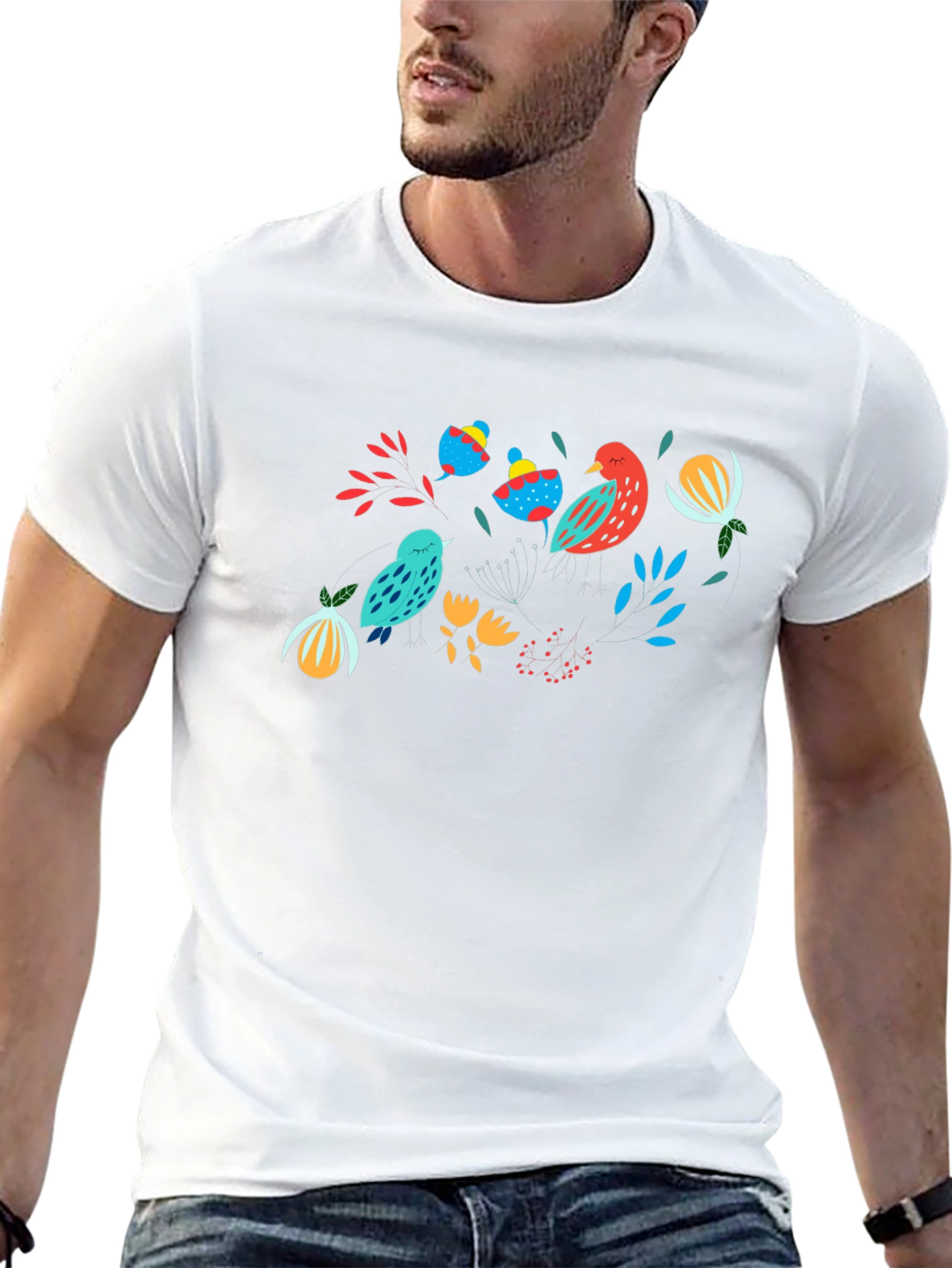 Nature Birds Graphic Black T-Shirt