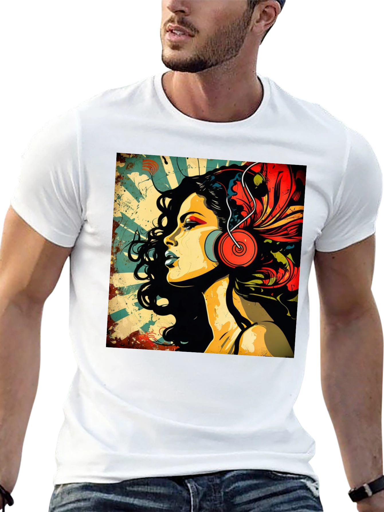 Retro Woman with Headphones Graphic Tee