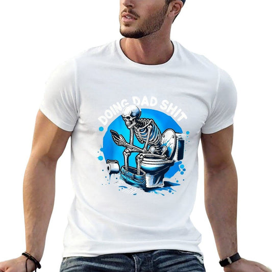 Funny Dad Graphic T-Shirt for Men – Black Crewneck Casual Tee, “Doing Dad Stuff” Skeleton Cartoon Design, Soft Polyester Blend, Machine Washable Father’s Day Gift, Cool Humor Top for Dads