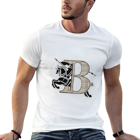 Men’s Casual Round Neck Short Sleeve T-Shirt – 100% Cotton Graphic Tee with Vintage Knight and Letter Print, Summer Streetwear Top, Y2K Style Gift for Boyfriend or Husband