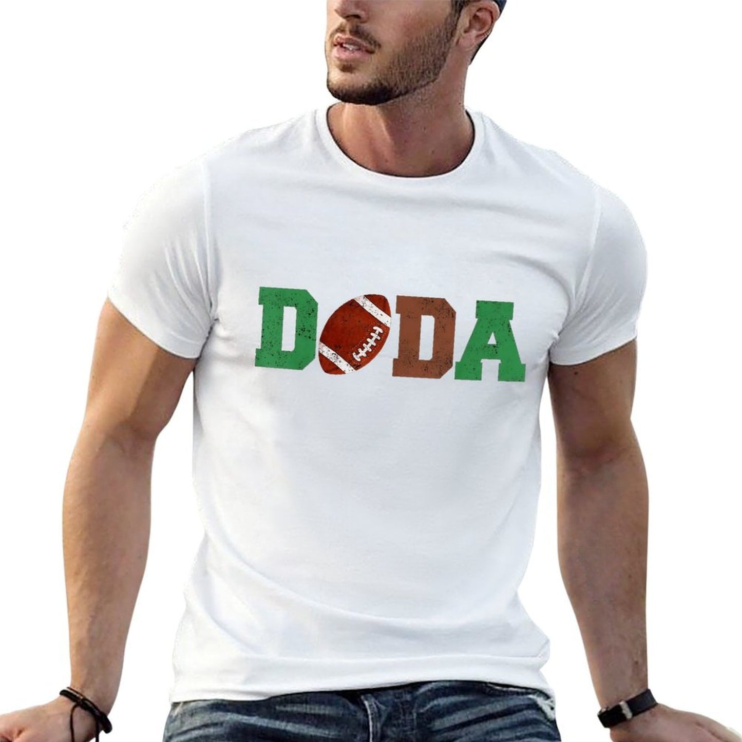 100% Cotton Men’s “DADA” Football Graphic T-Shirt – 1st Year Down Dad Birthday Party Tee, Soft Crew Neck Short Sleeve Casual Top for Fathers, Game Day Family Outfit