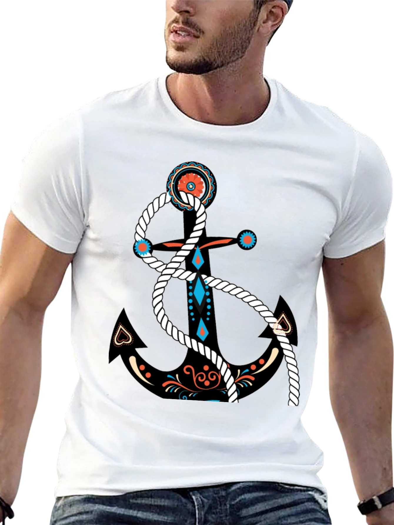 Nautical Anchor Graphic Black T-Shirt