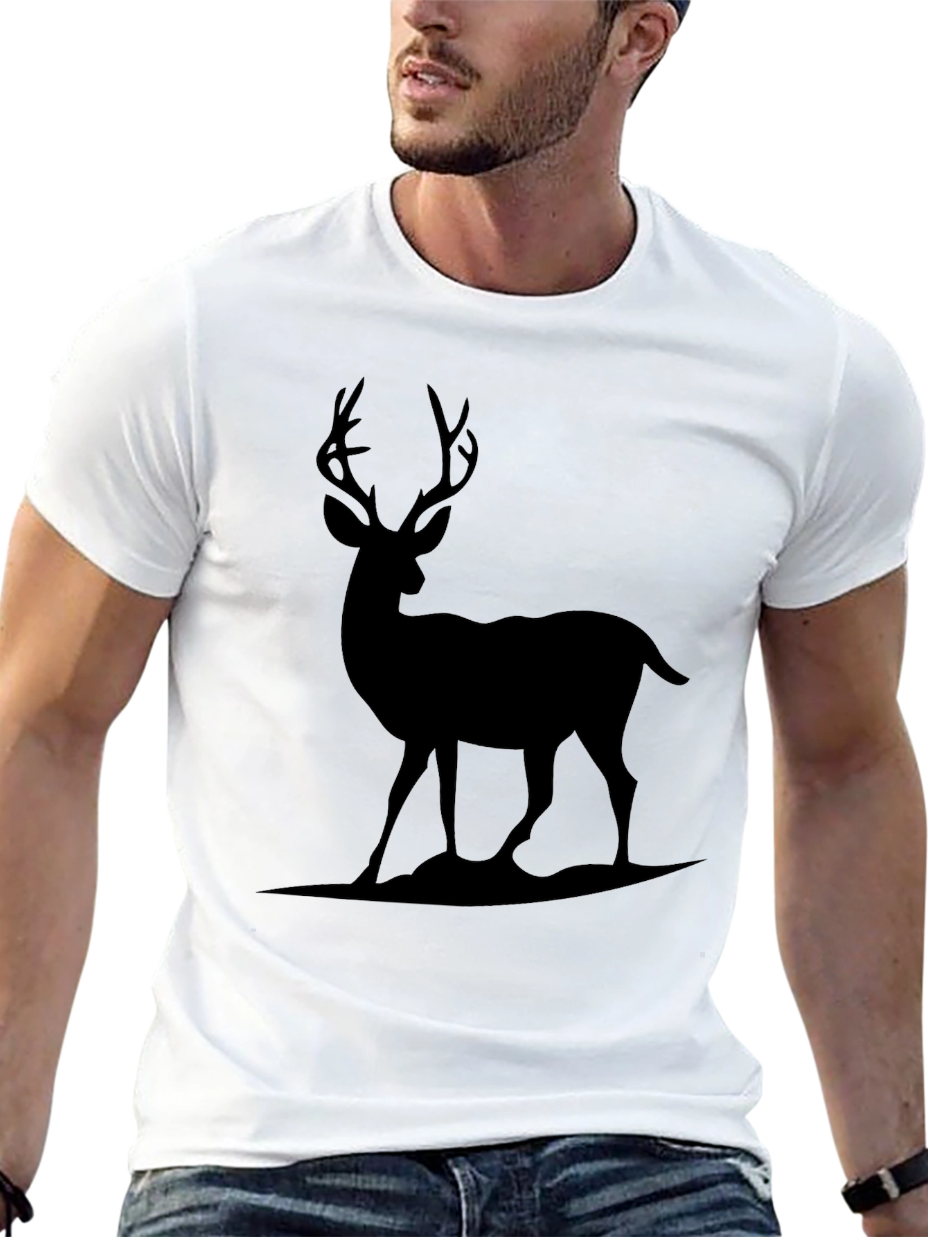 Deer Graphic Print Crew Neck Tee