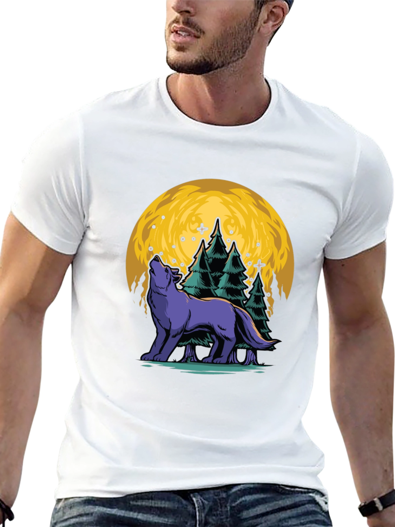 Wolf Moon Graphic Tee - Black Cotton T-Shirt