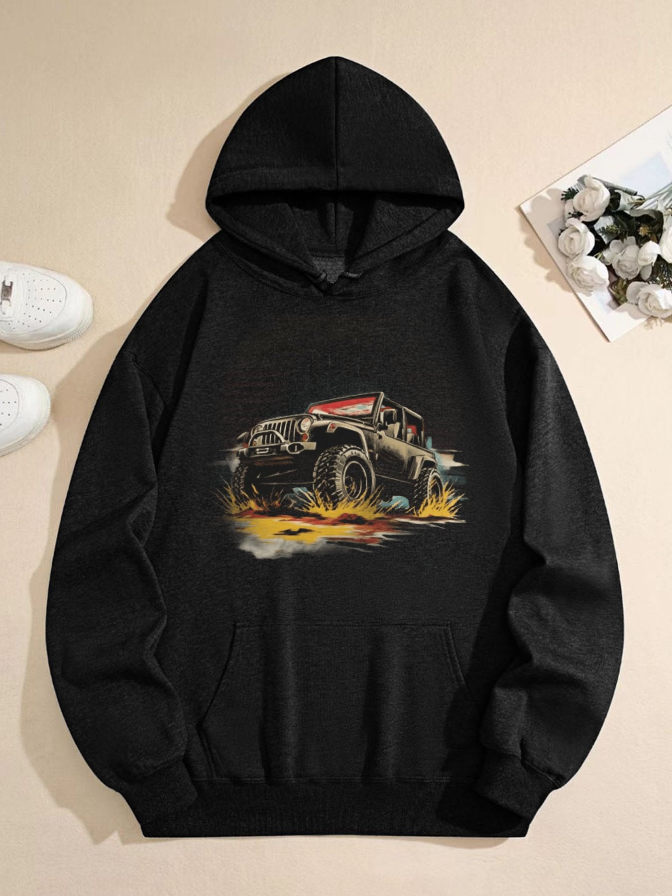Vintage Off-Road Adventure Hoodie – Classic 4x4 Jeep Graphic Pullover for Men & Women, Retro Car Enthusiast Sweatshirt