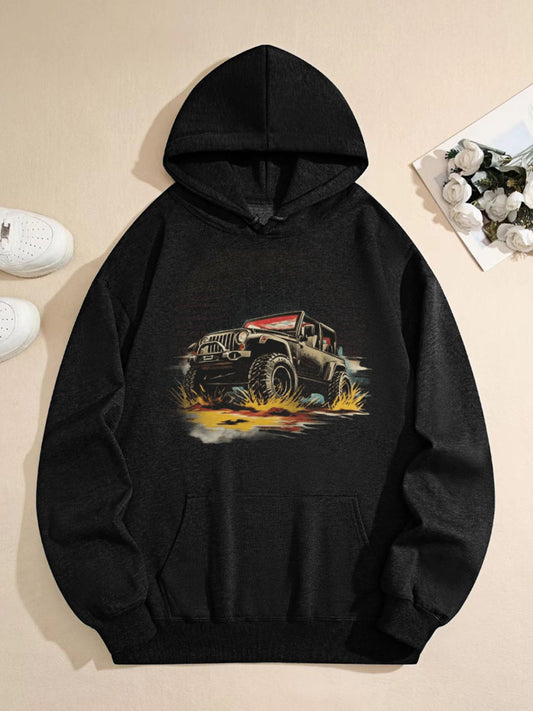 Vintage Off-Road Adventure Hoodie – Classic 4x4 Jeep Graphic Pullover for Men & Women, Retro Car Enthusiast Sweatshirt
