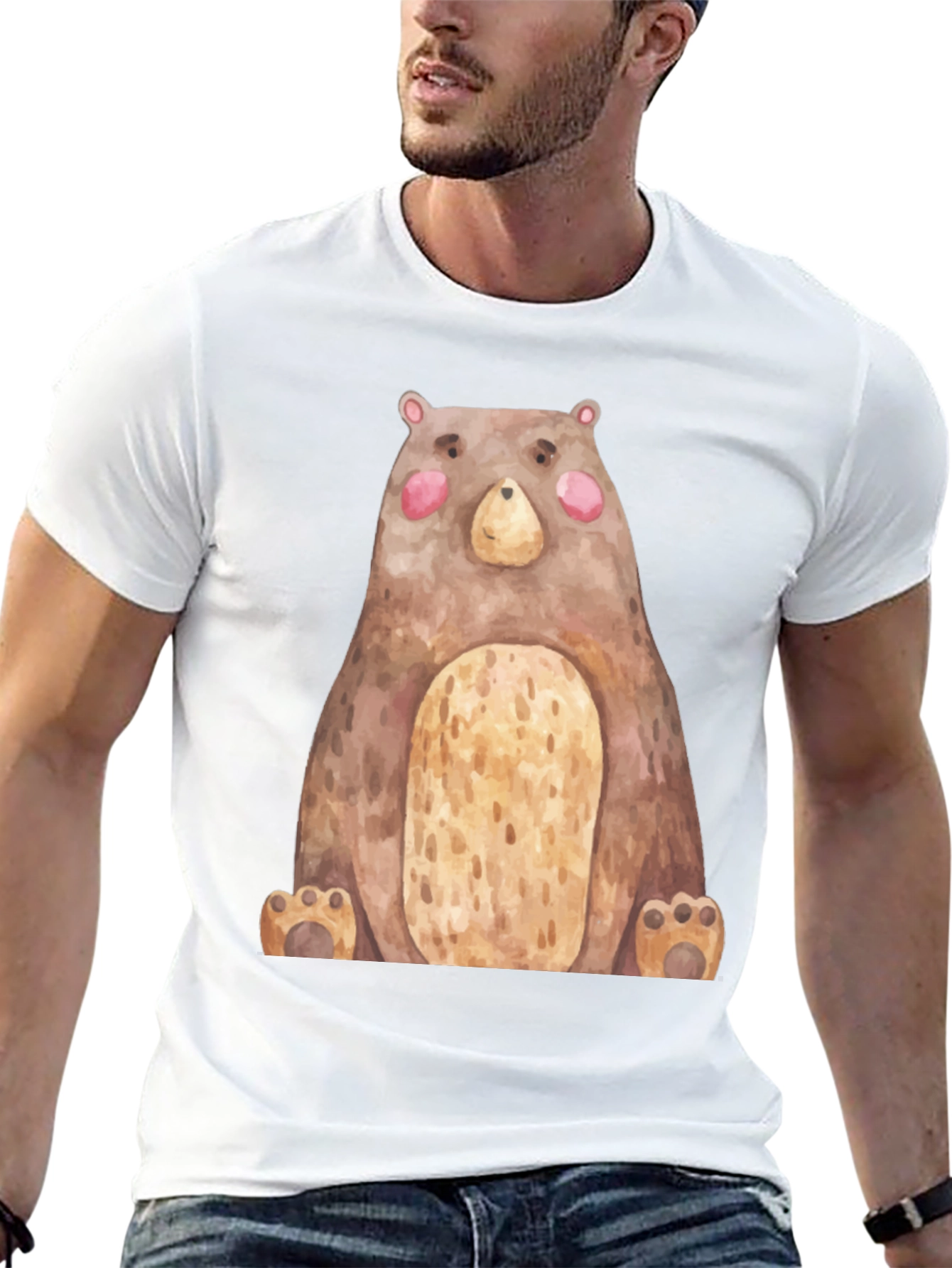 Cute Bear Graphic Print Crew Neck T-Shirt