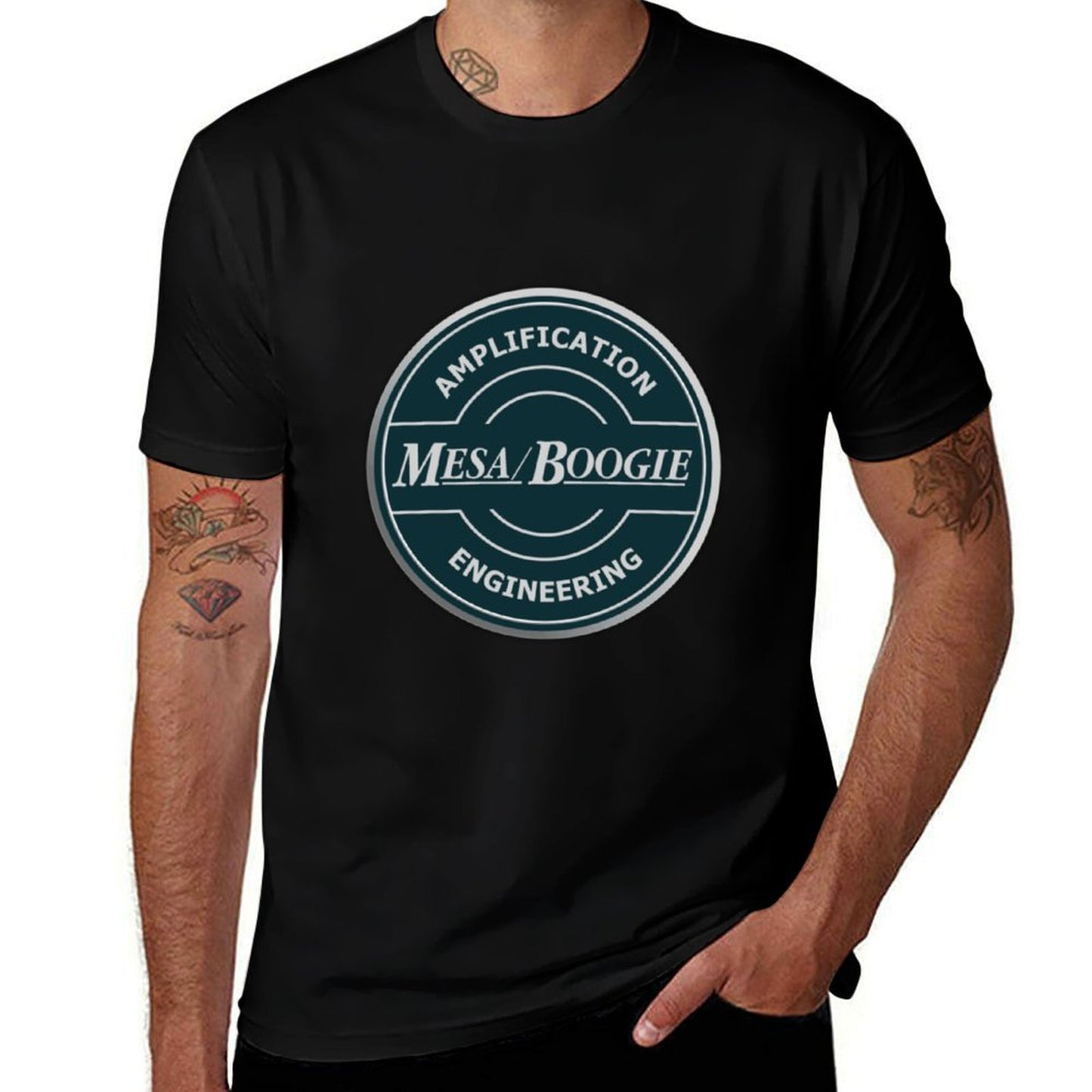 Unisex Cotton Short Sleeve T-Shirt – Mesa Boogie Amplification Graphic Tee – Casual Music-Inspired Streetwear for Men and Women